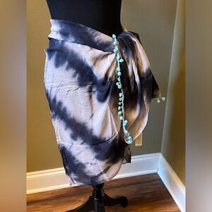 GYPSY 05 tie dye rayon scarf wrap with pom pom tassels. NWT sarong cover up
